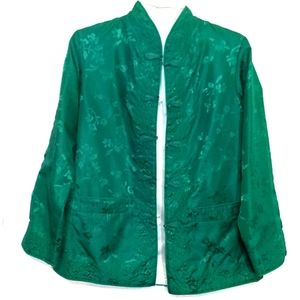 Vintage Reversible Green Asian Oriental Theme Frog Closure Jacket S